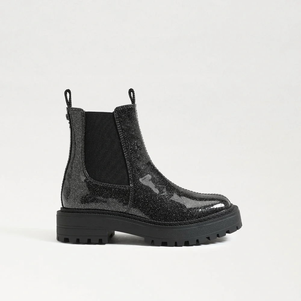 Sam Edelman Black Sparkle Patent Leather Laguna Chelsea Boots Gunmetal size 2